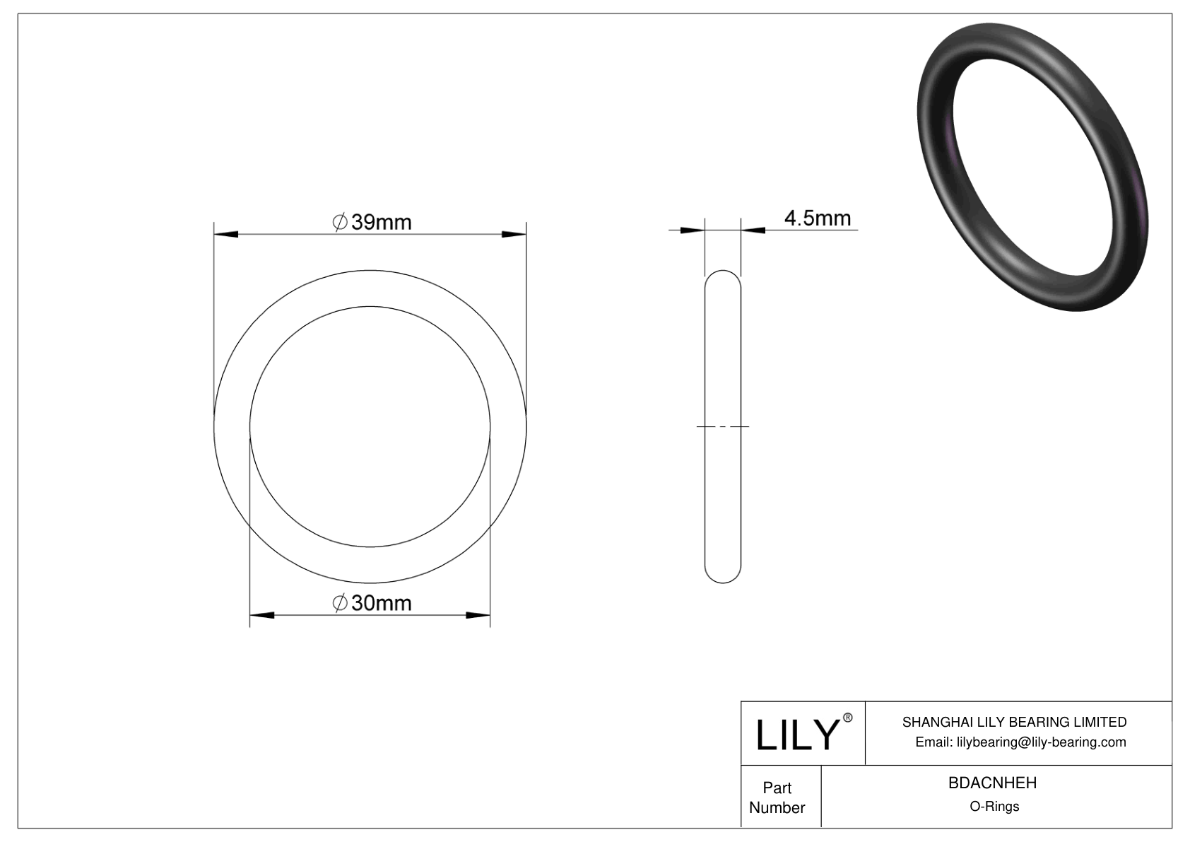 BDACNHEH Juntas tóricas redondas resistentes al aceite cad drawing