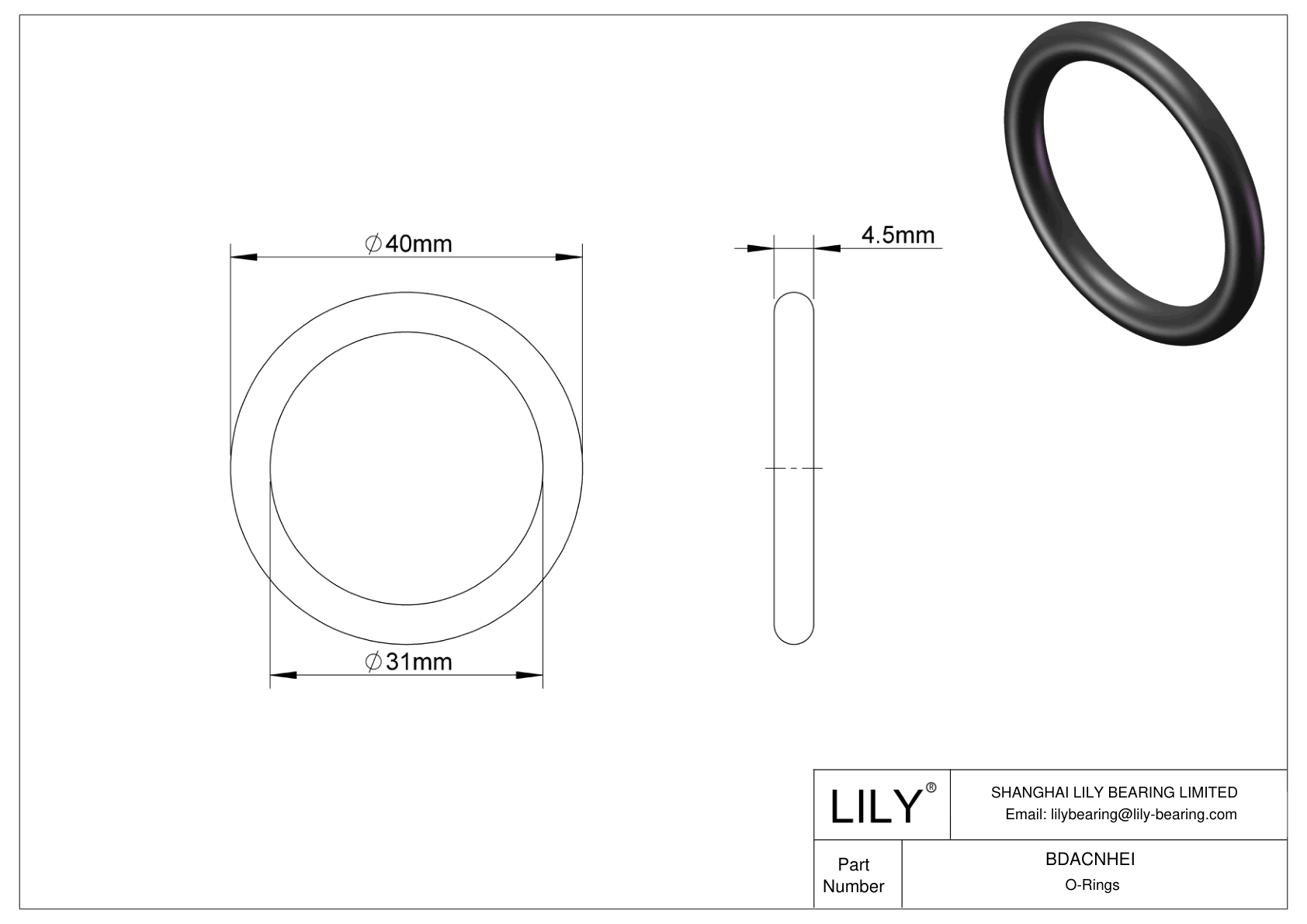 BDACNHEI Juntas tóricas redondas resistentes al aceite cad drawing