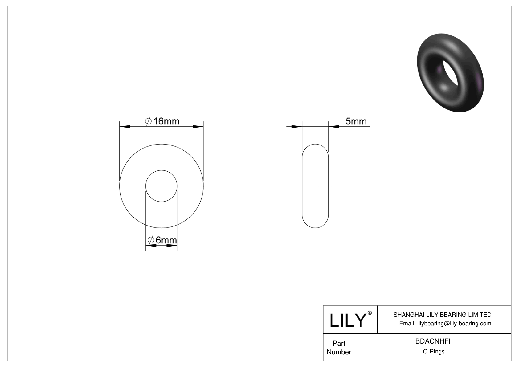 BDACNHFI Oil Resistant O-Rings Round cad drawing