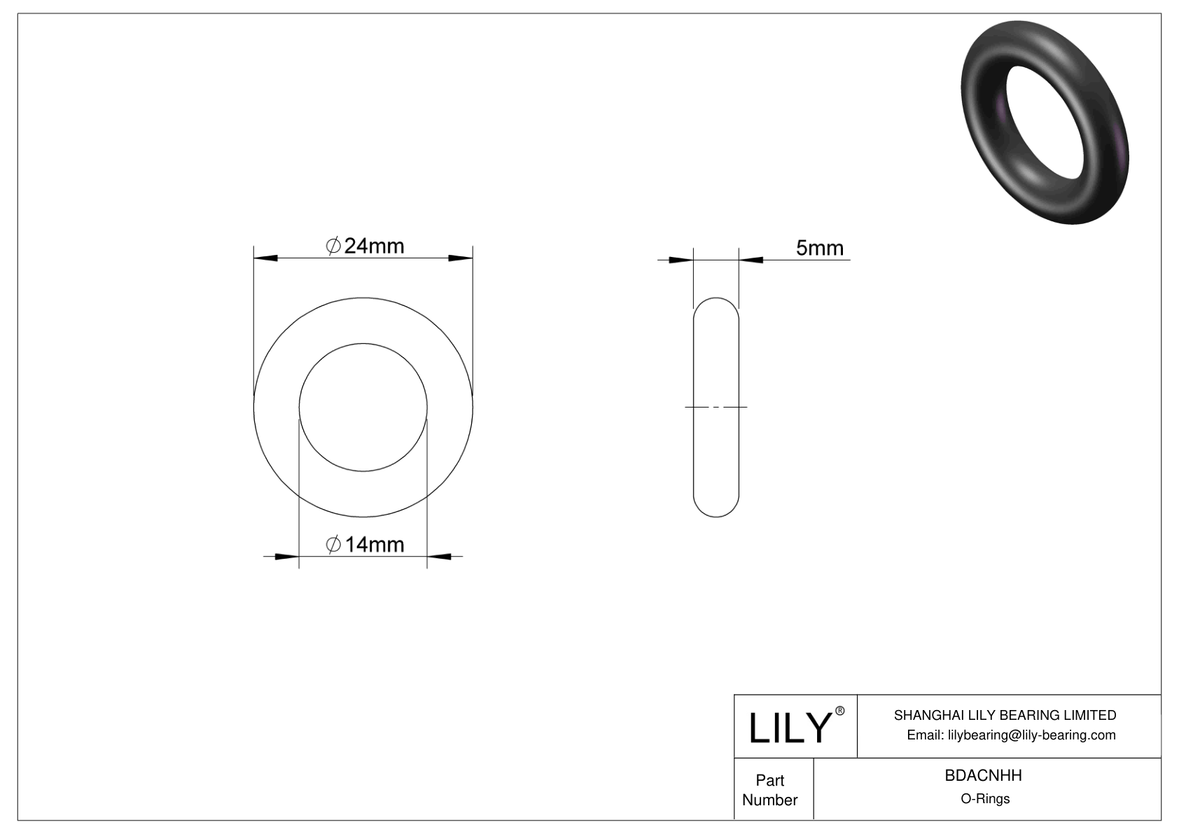 BDACNHH Oil Resistant O-Rings Round cad drawing