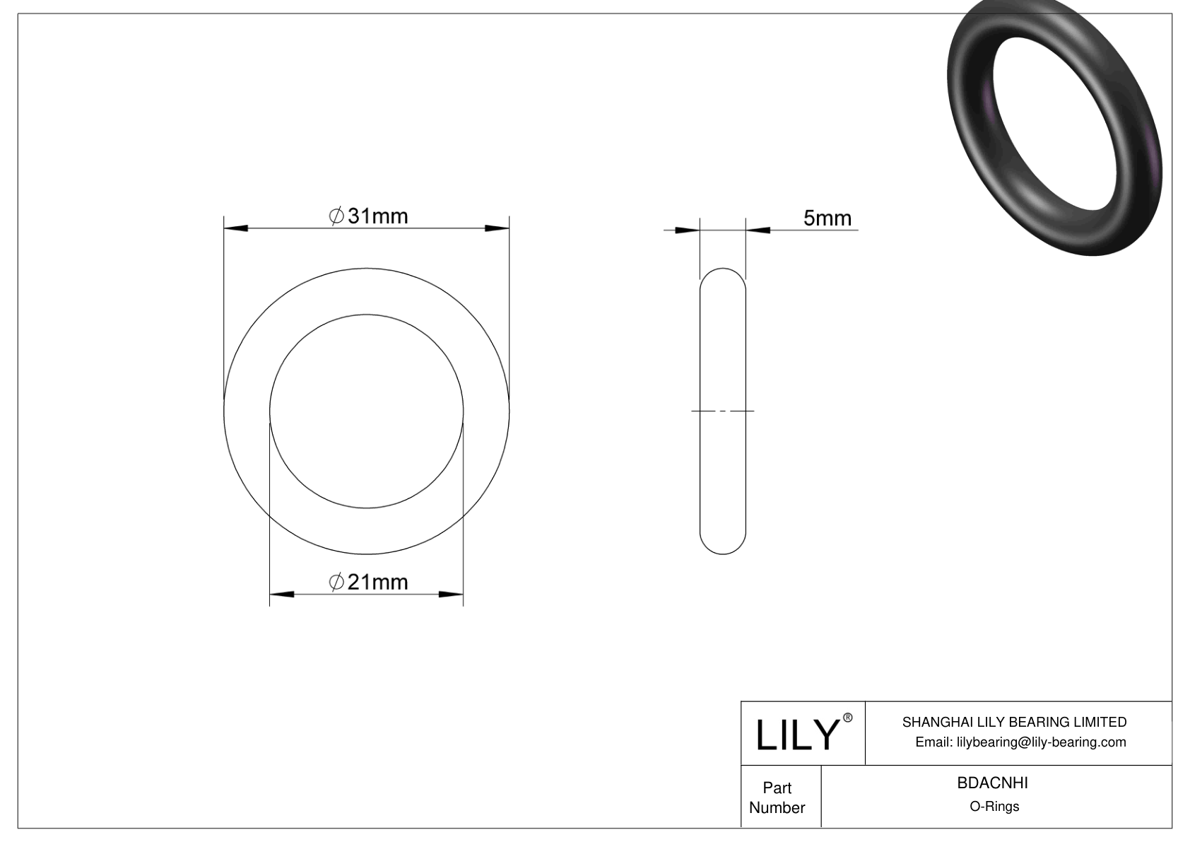 BDACNHI Juntas tóricas redondas resistentes al aceite cad drawing