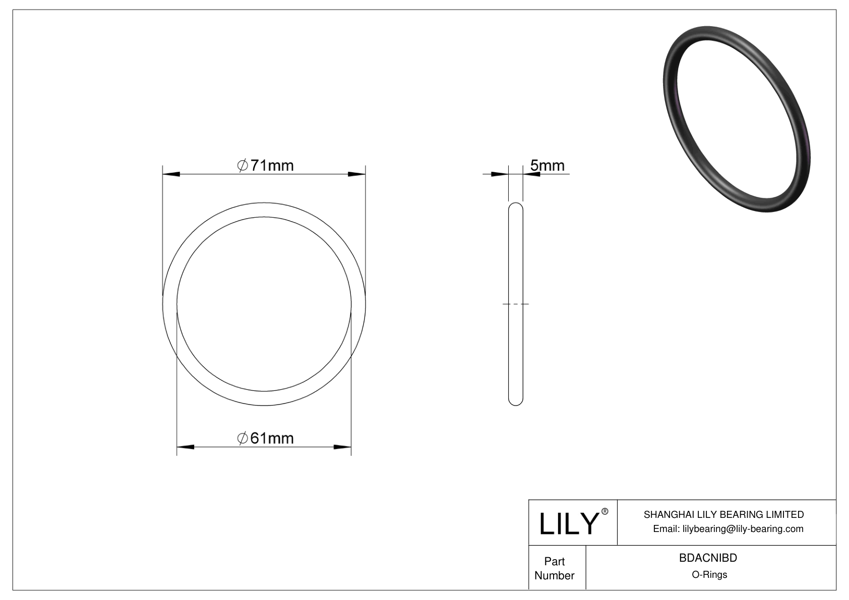 BDACNIBD Oil Resistant O-Rings Round cad drawing