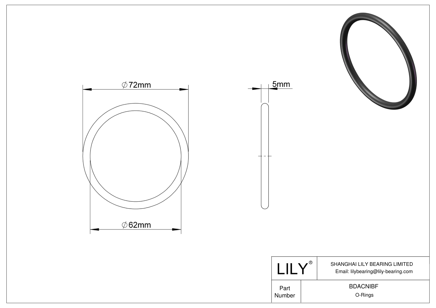 BDACNIBF Oil Resistant O-Rings Round cad drawing