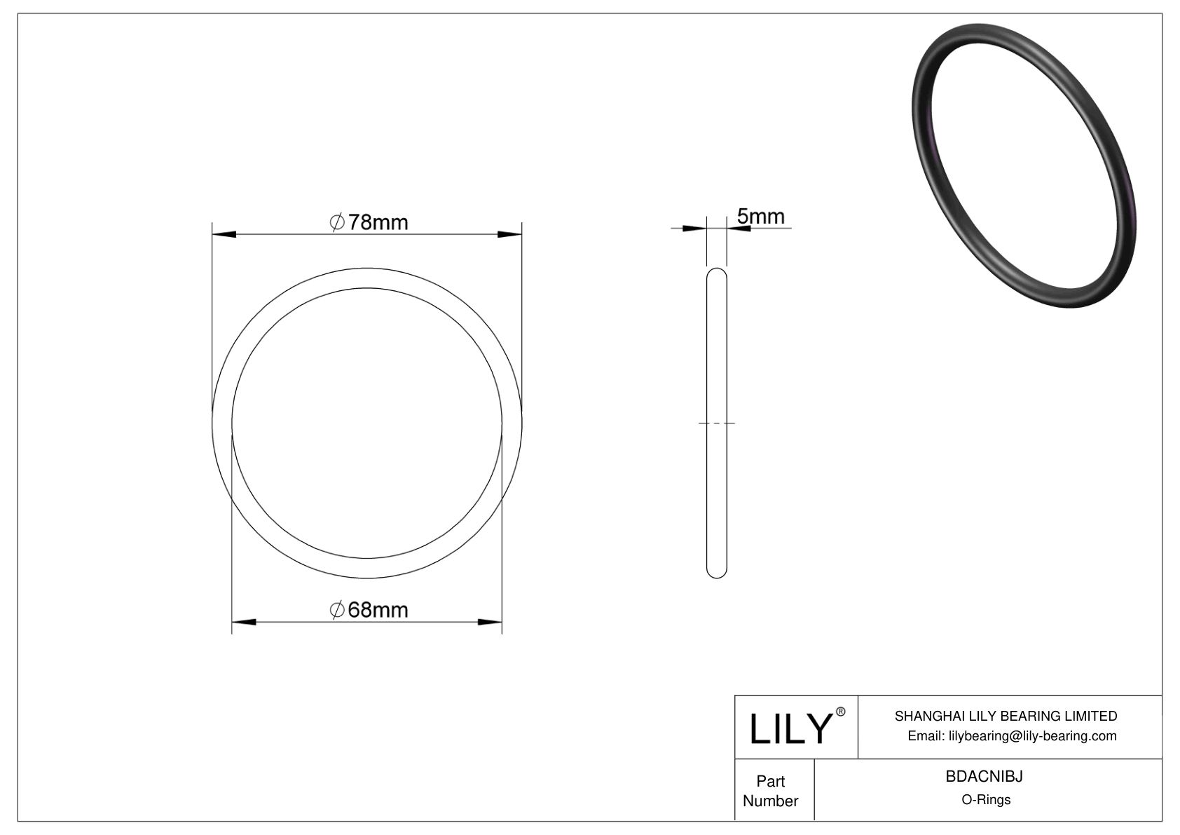 BDACNIBJ Oil Resistant O-Rings Round cad drawing