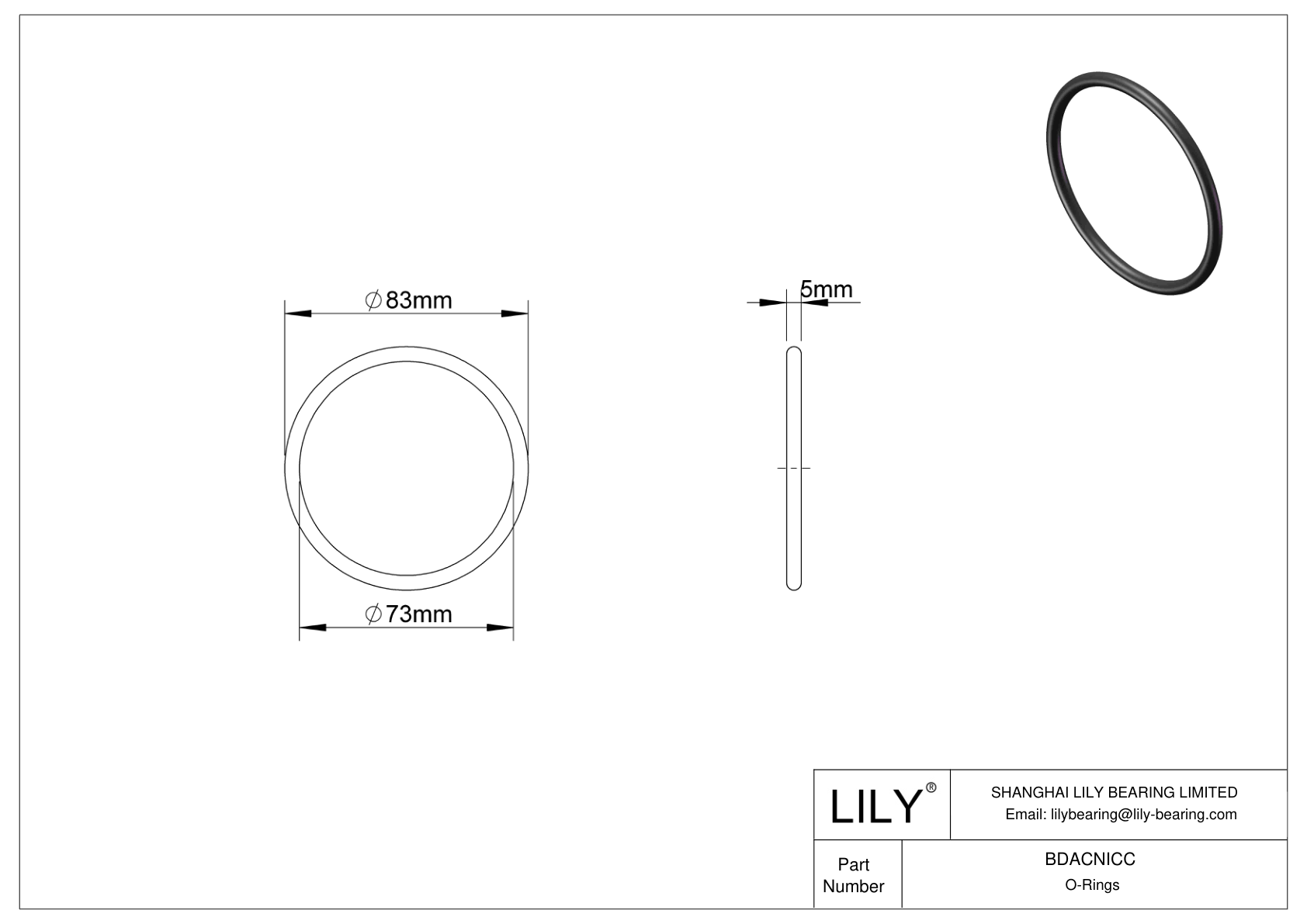 BDACNICC Oil Resistant O-Rings Round cad drawing