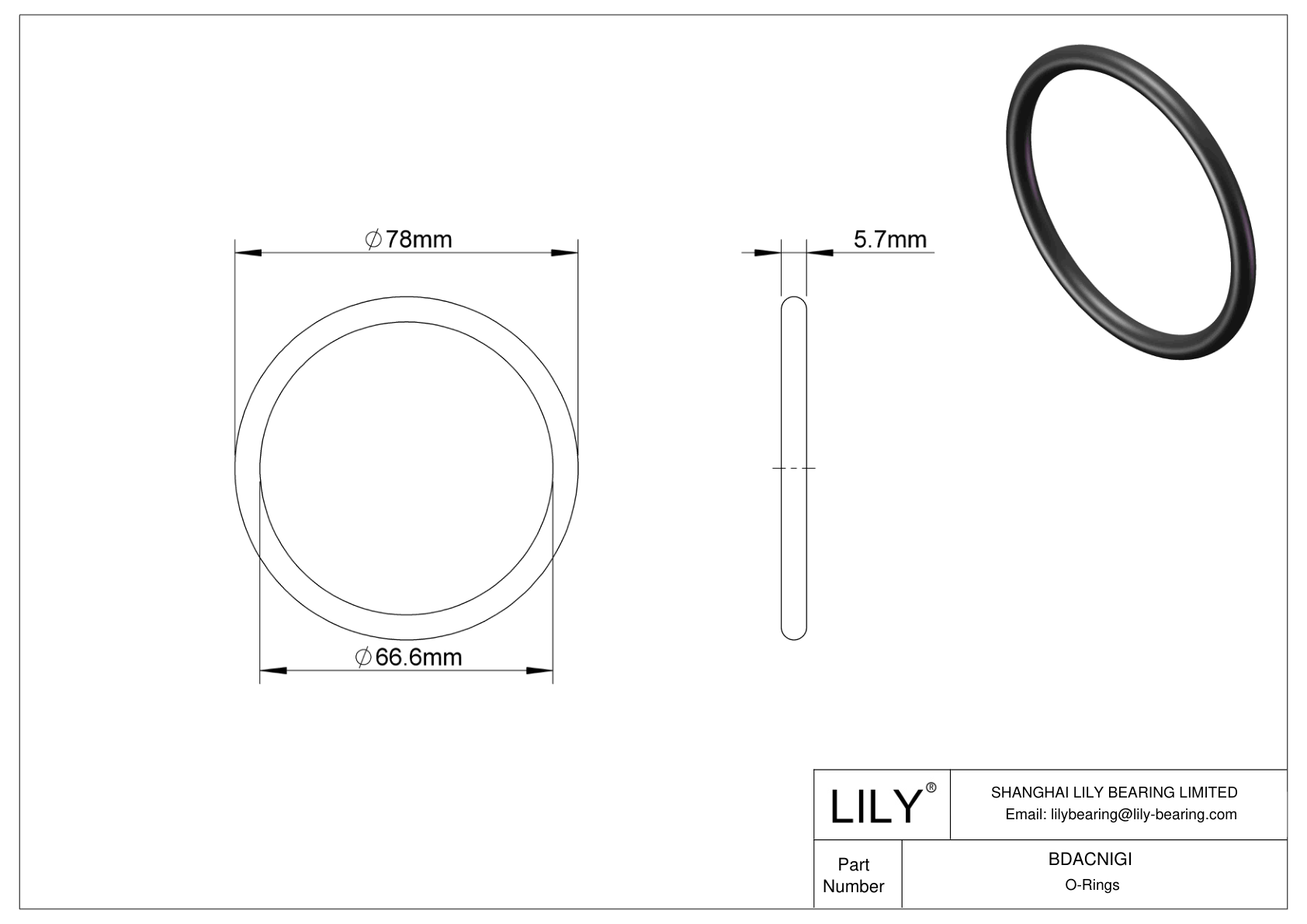 BDACNIGI Oil Resistant O-Rings Round cad drawing