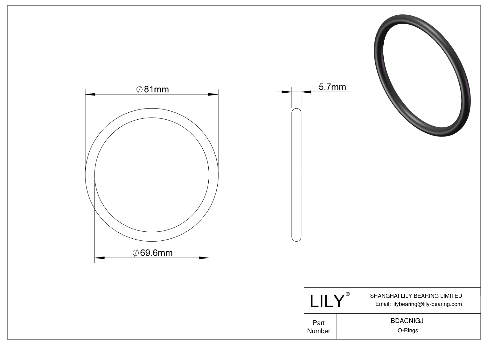 BDACNIGJ Oil Resistant O-Rings Round cad drawing