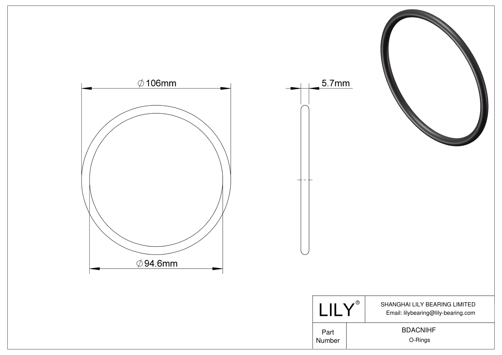 BDACNIHF Oil Resistant O-Rings Round cad drawing