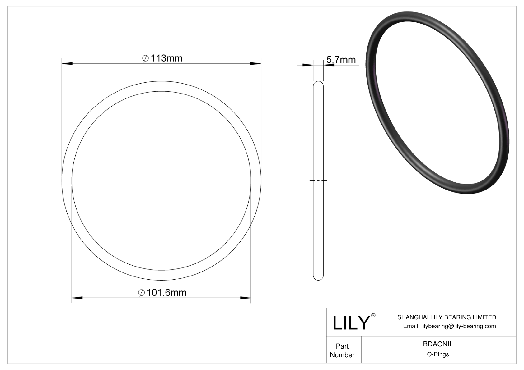 BDACNII Oil Resistant O-Rings Round cad drawing