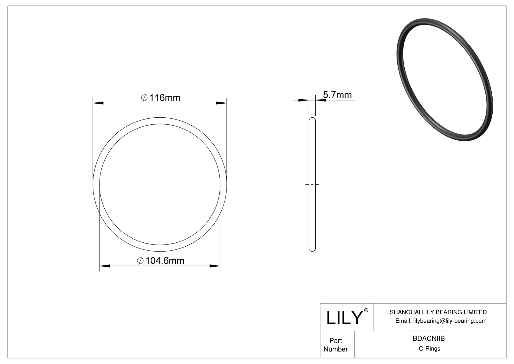 BDACNIIB Oil Resistant O-Rings Round cad drawing