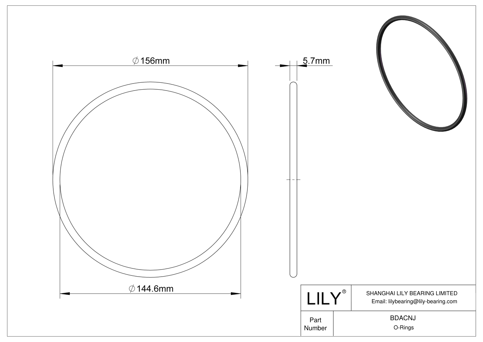 BDACNJ Oil Resistant O-Rings Round cad drawing