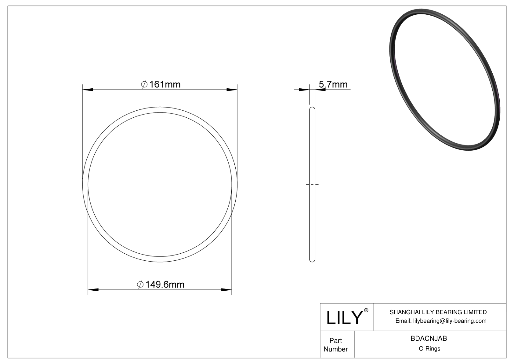 BDACNJAB Oil Resistant O-Rings Round cad drawing