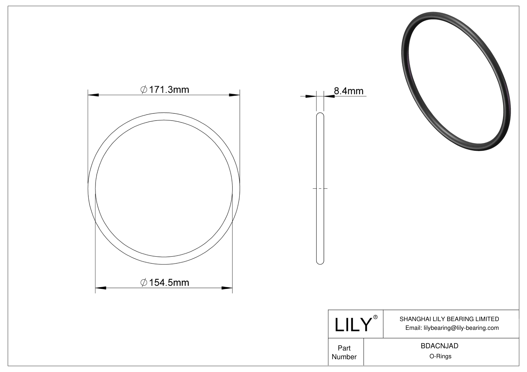 BDACNJAD Oil Resistant O-Rings Round cad drawing