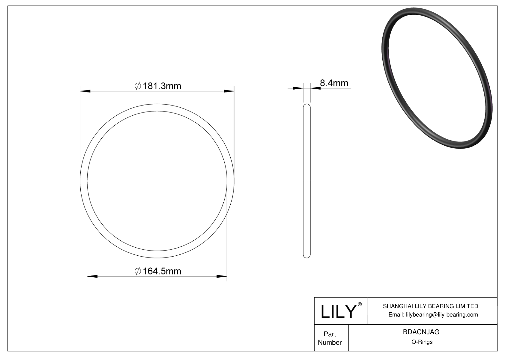 BDACNJAG Oil Resistant O-Rings Round cad drawing