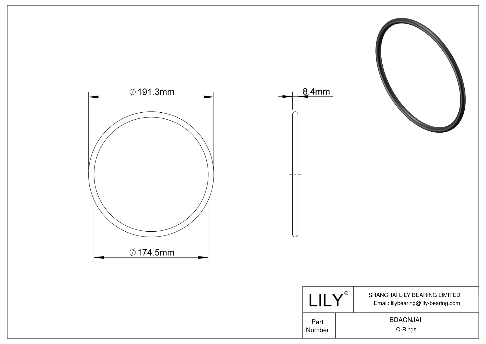 BDACNJAI Oil Resistant O-Rings Round cad drawing