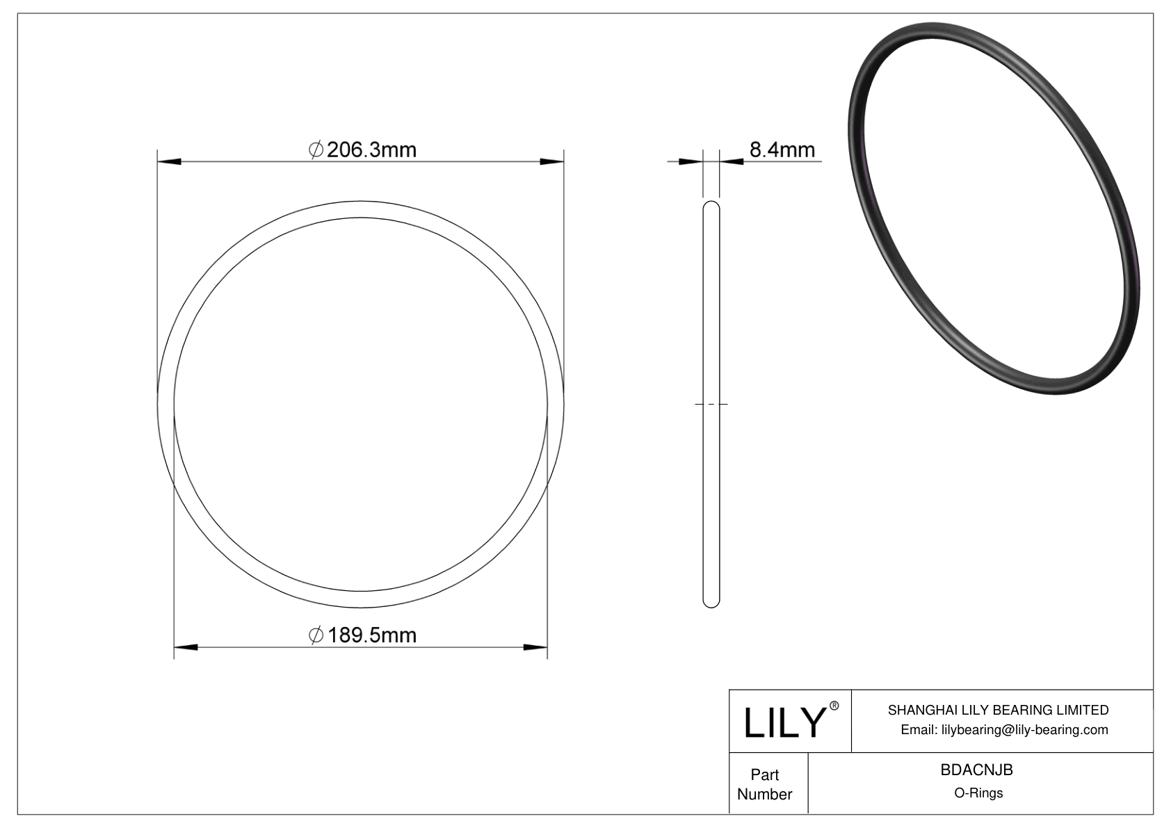 BDACNJB Oil Resistant O-Rings Round cad drawing