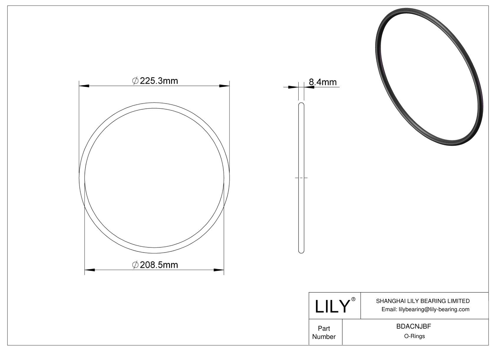 BDACNJBF Oil Resistant O-Rings Round cad drawing