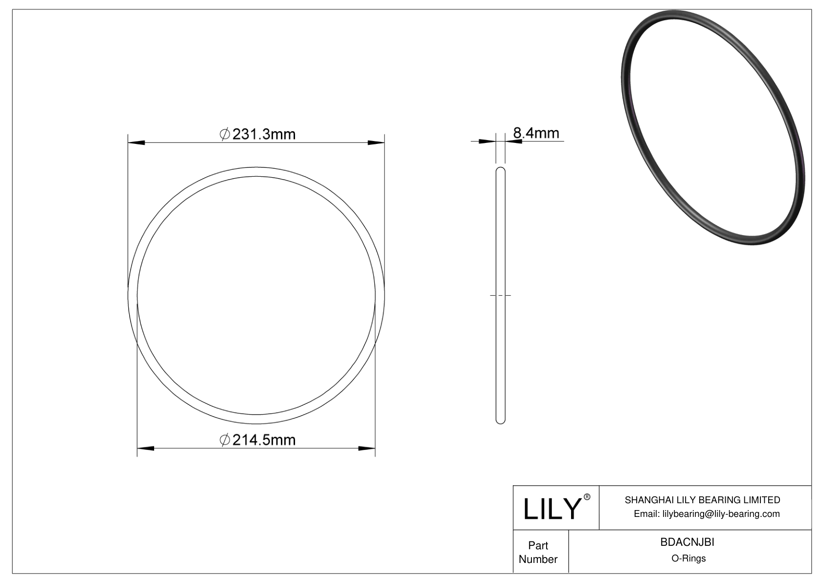 BDACNJBI Oil Resistant O-Rings Round cad drawing