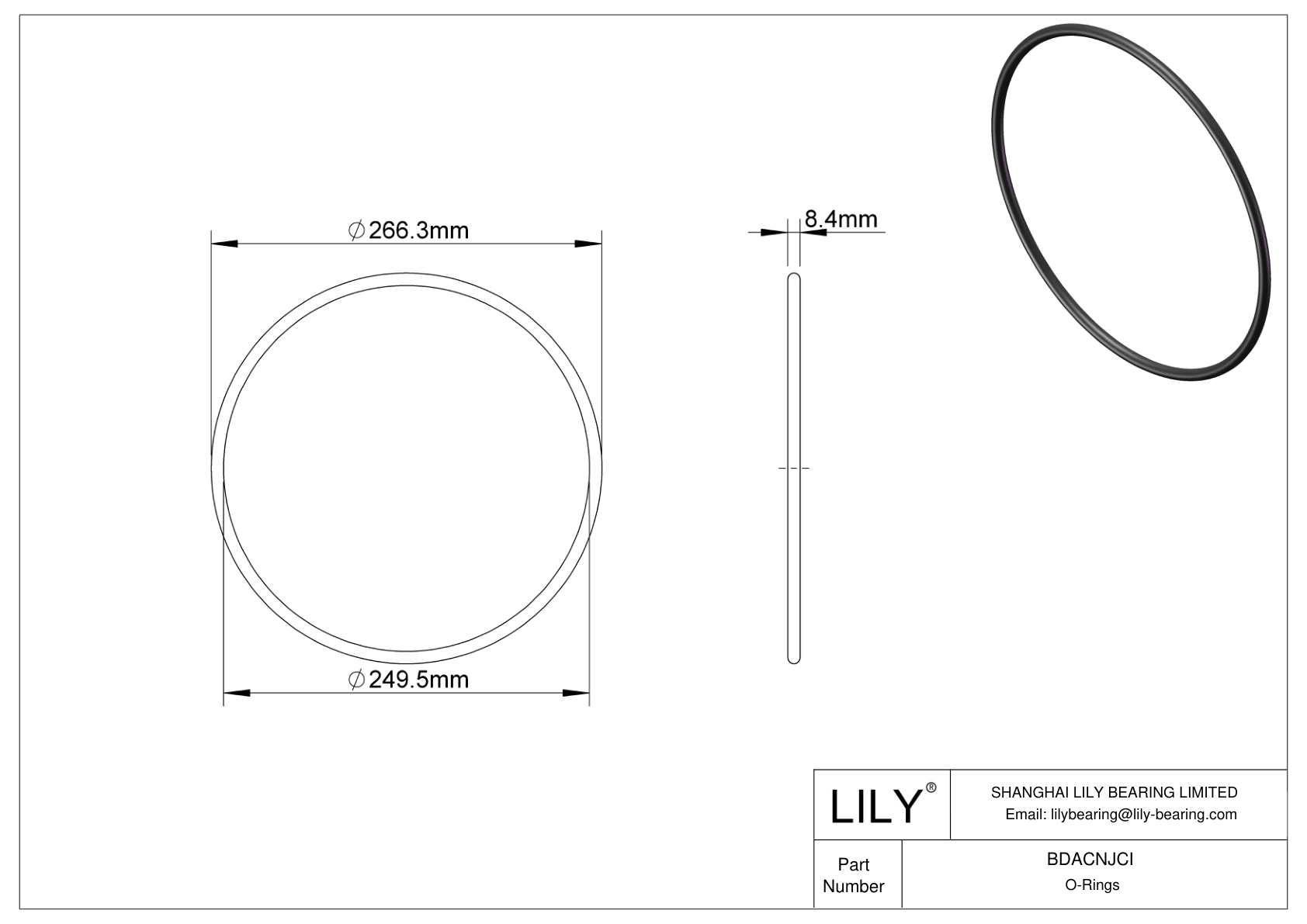 BDACNJCI Oil Resistant O-Rings Round cad drawing