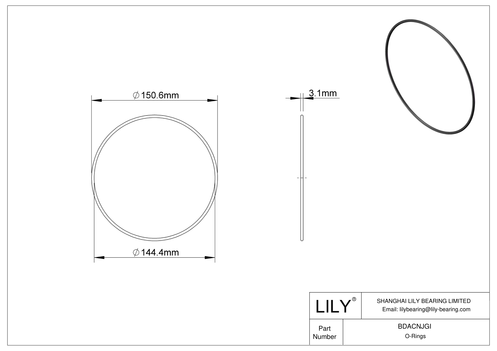 BDACNJGI Oil Resistant O-Rings Round cad drawing