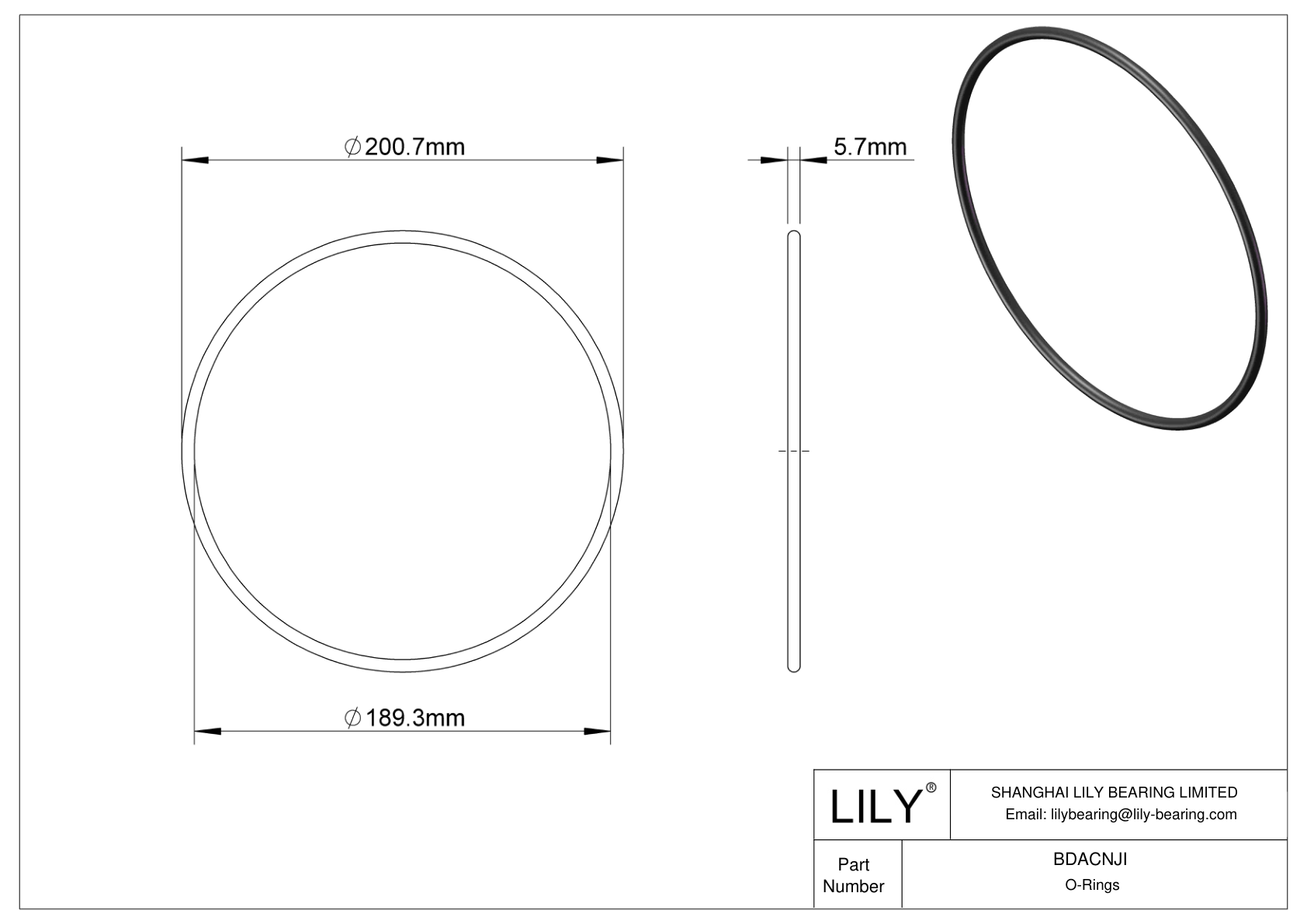 BDACNJI Juntas tóricas redondas resistentes al aceite cad drawing