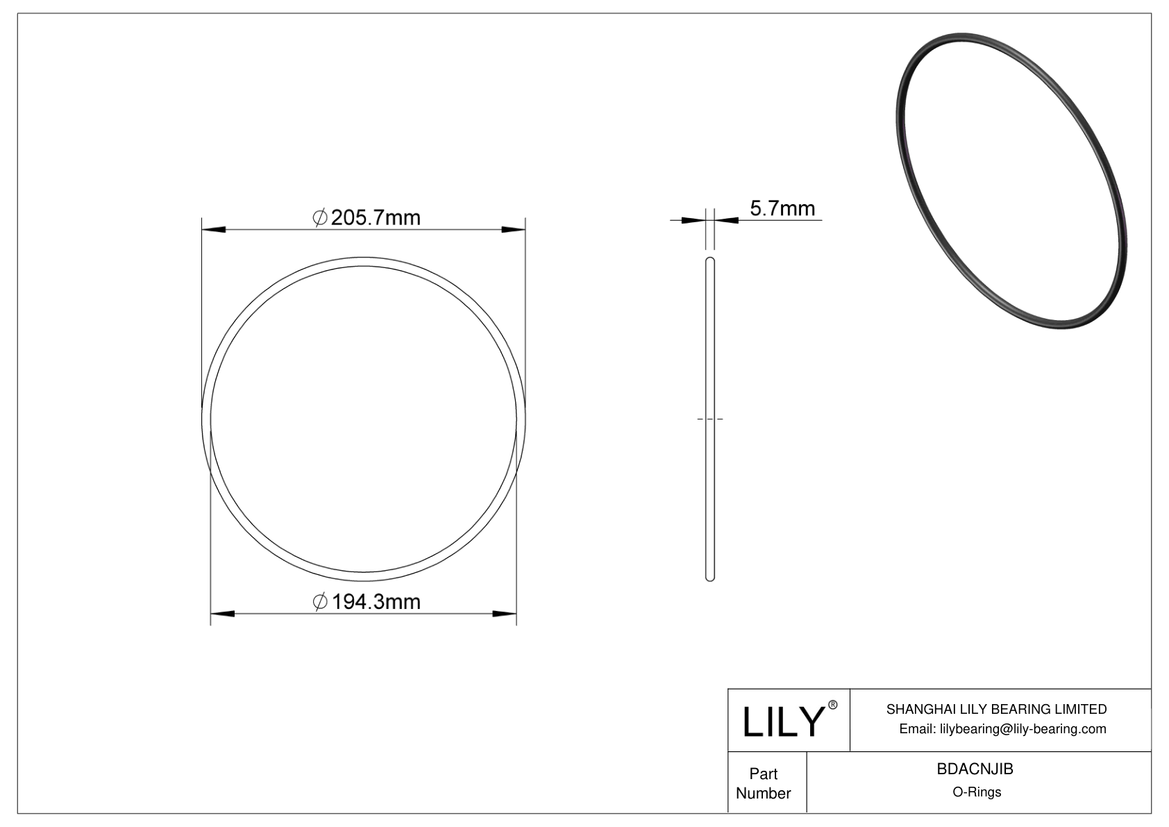 BDACNJIB Oil Resistant O-Rings Round cad drawing