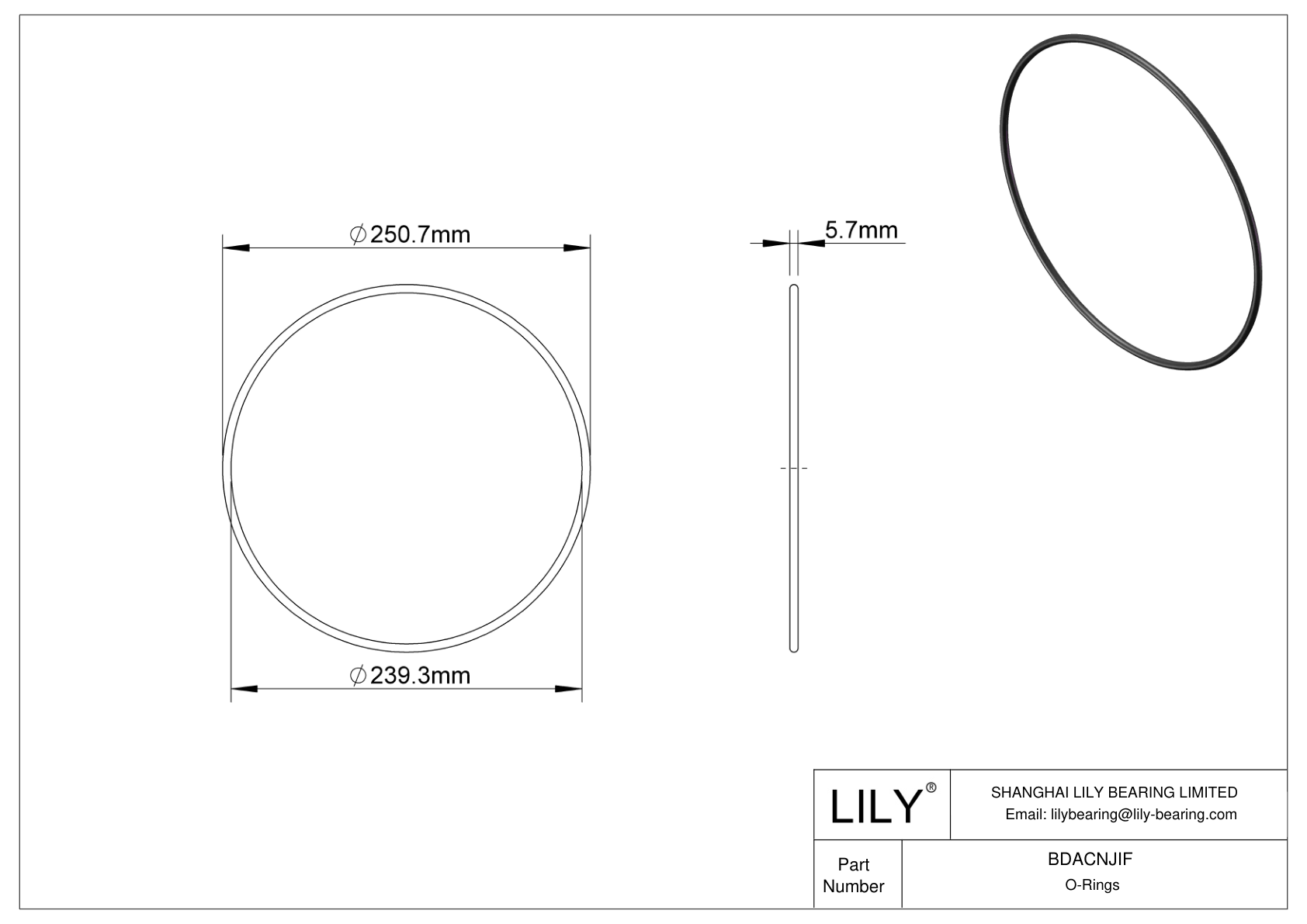 BDACNJIF Oil Resistant O-Rings Round cad drawing