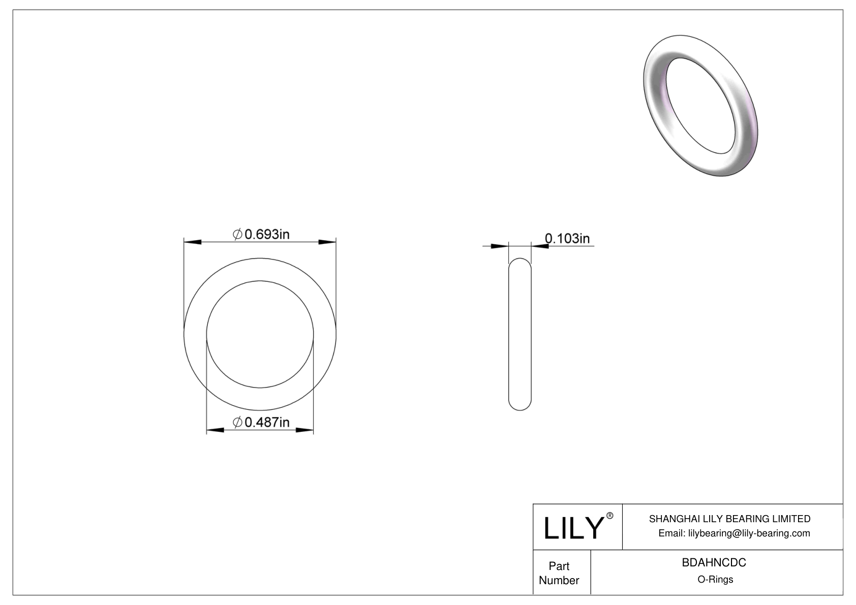 BDAHNCDC Oil Resistant O-Rings Round cad drawing