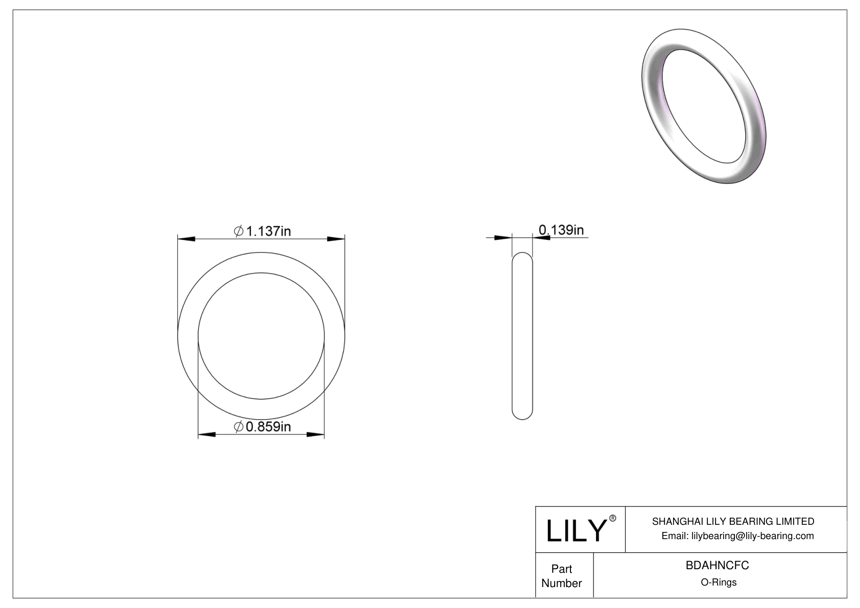 BDAHNCFC Oil Resistant O-Rings Round cad drawing