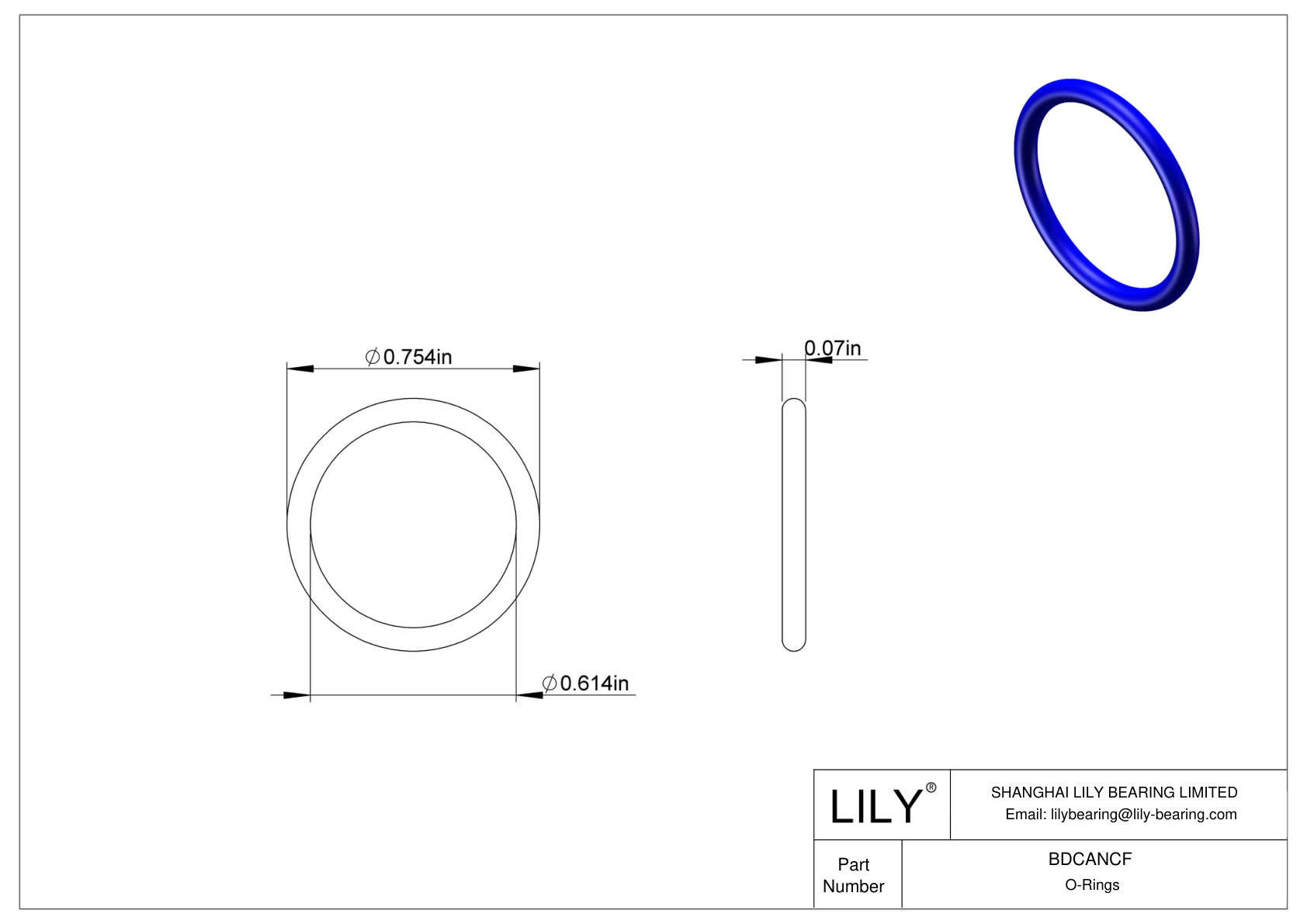 BDCANCF Chemical Resistant O-rings Round cad drawing