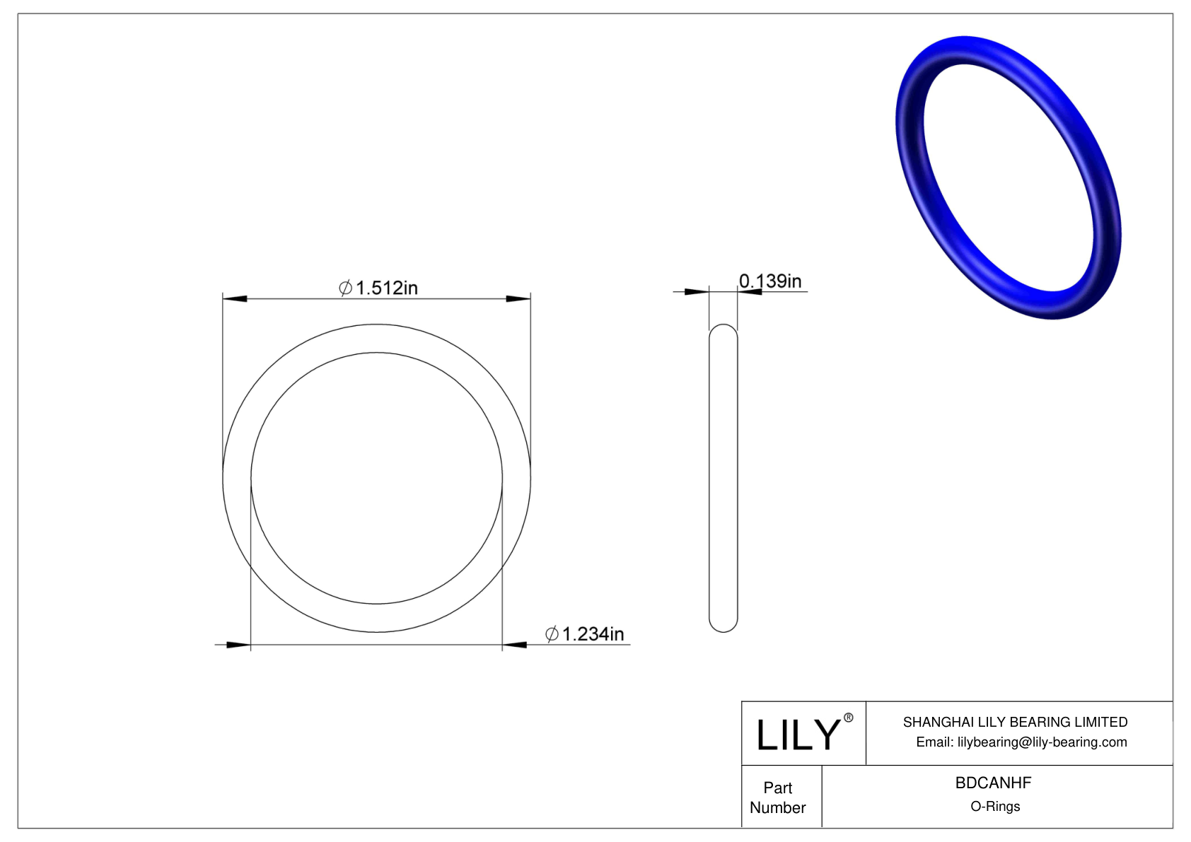 BDCANHF Chemical Resistant O-rings Round cad drawing