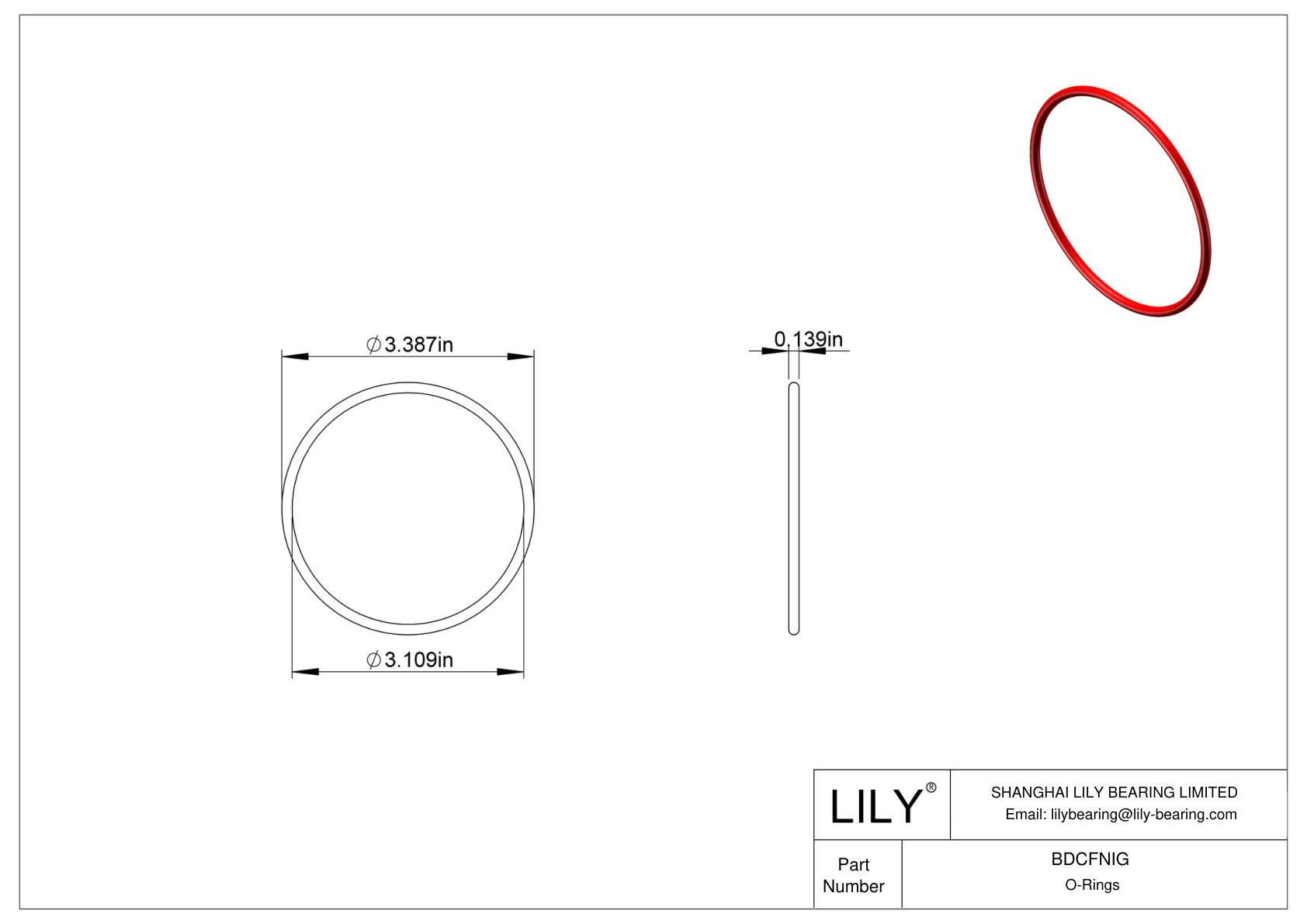 BDCFNIG High Temperature O-Rings Round cad drawing