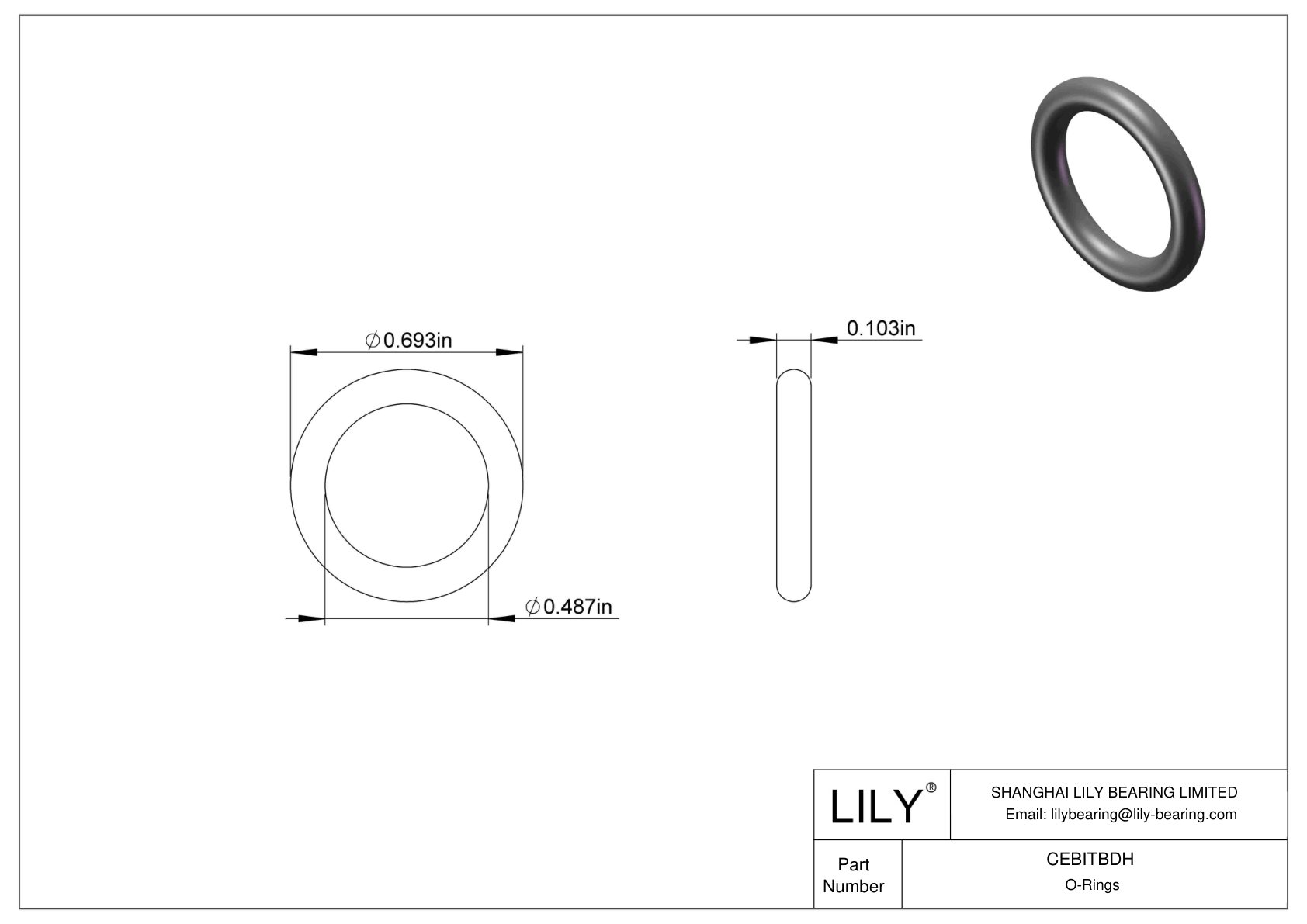 CEBITBDH Oil Resistant O-Rings Round cad drawing