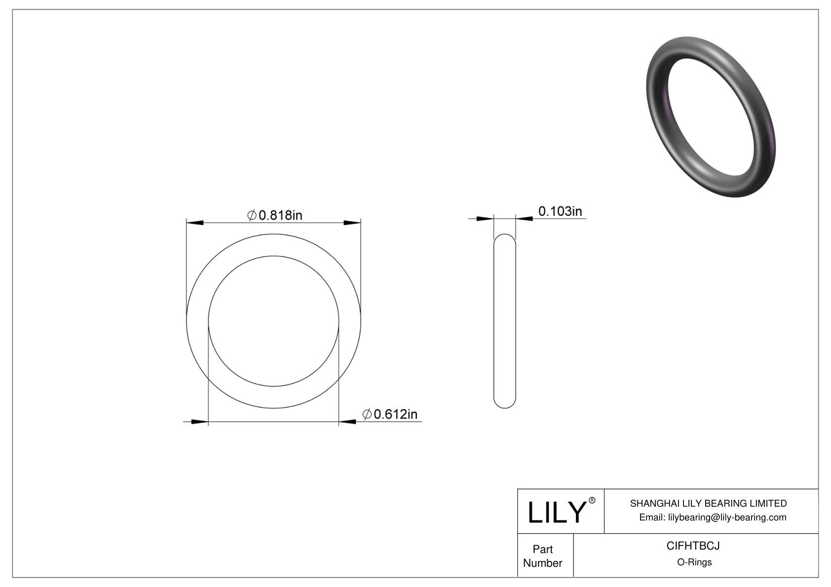 CIFHTBCJ Chemical Resistant O-rings Round cad drawing