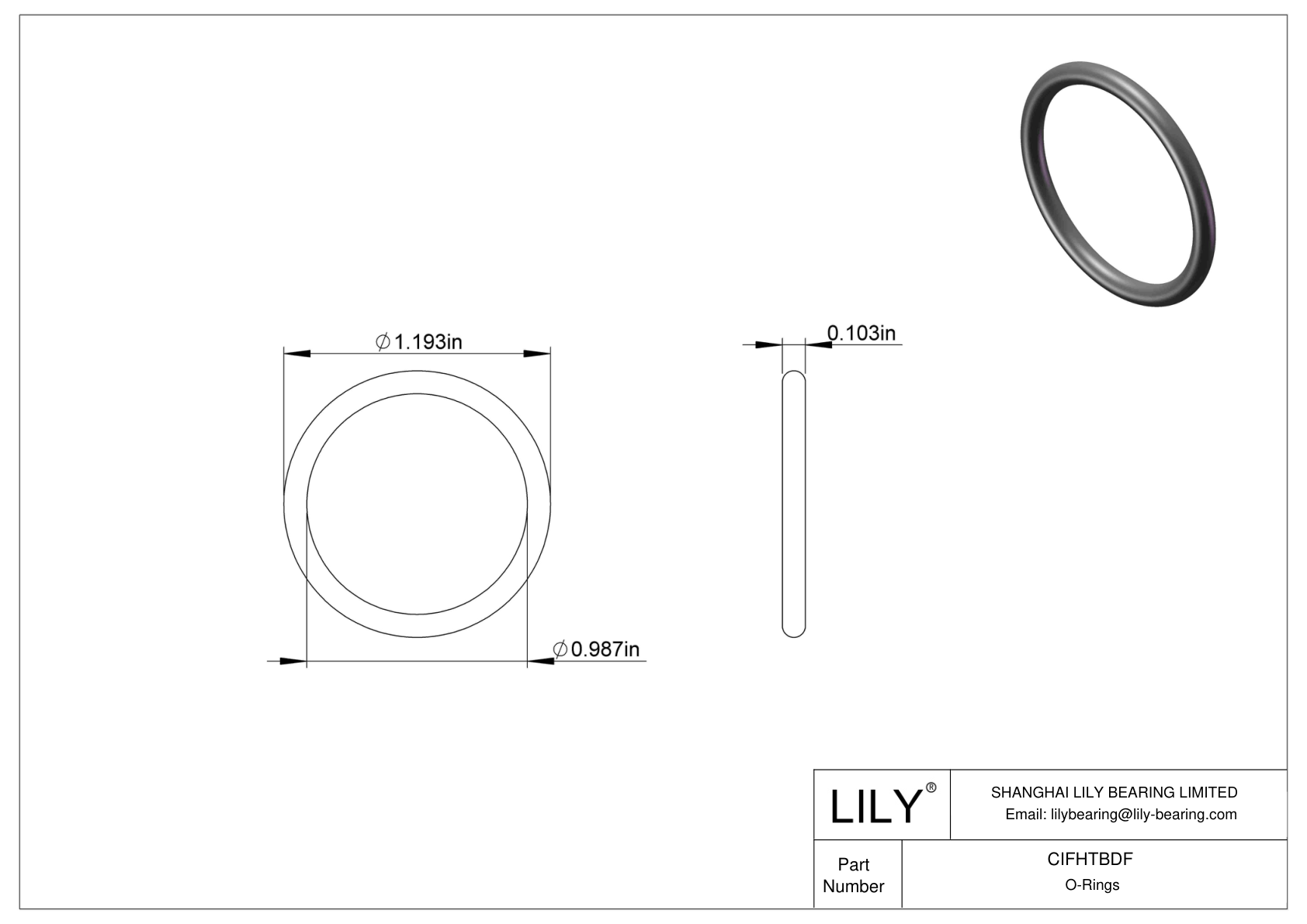 CIFHTBDF Chemical Resistant O-rings Round cad drawing