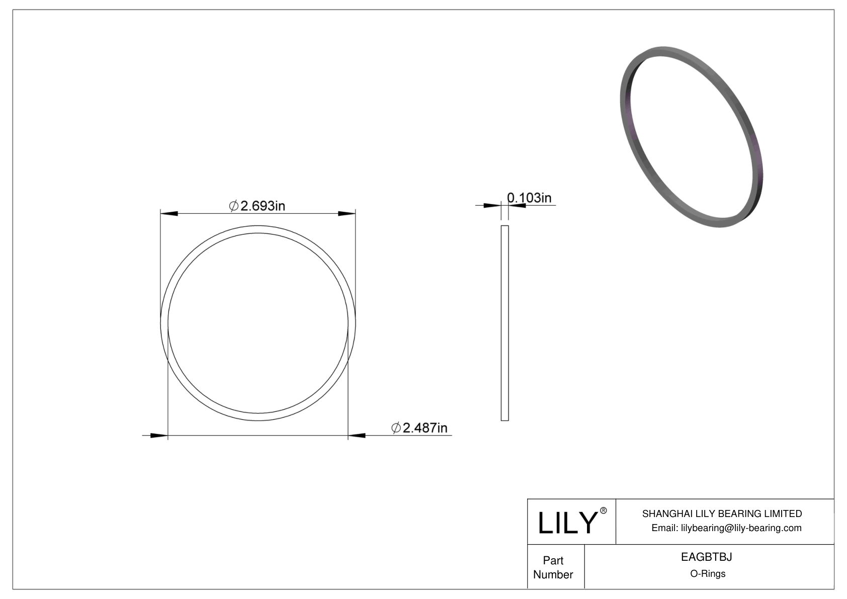 EAGBTBJ Oil Resistant O-Rings Square cad drawing