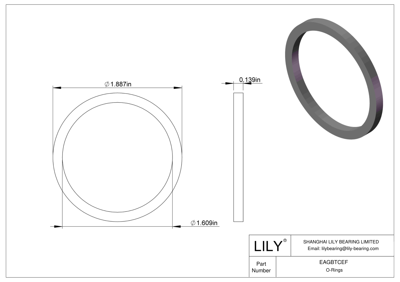 EAGBTCEF Oil Resistant O-Rings Square cad drawing