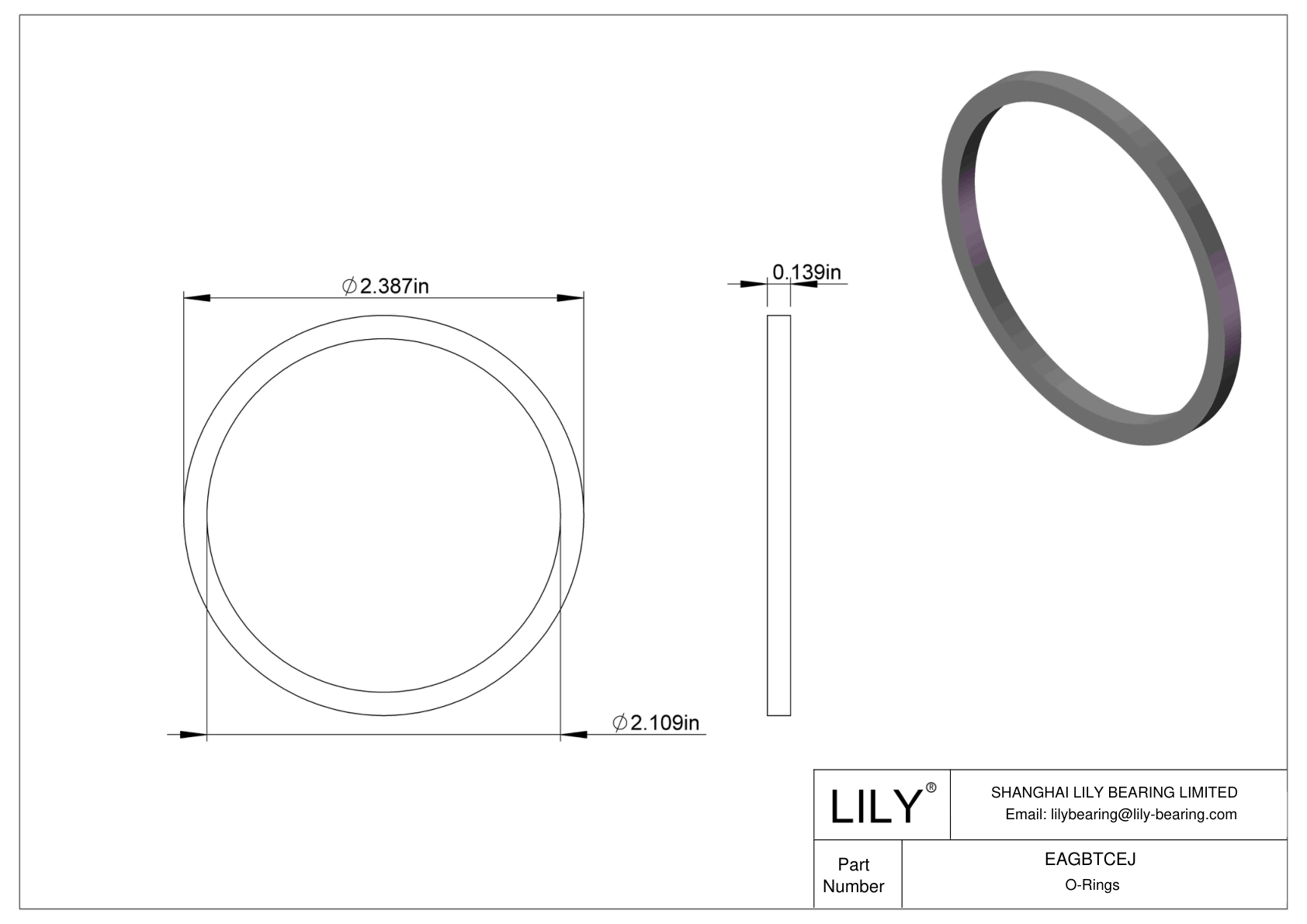 EAGBTCEJ Oil Resistant O-Rings Square cad drawing