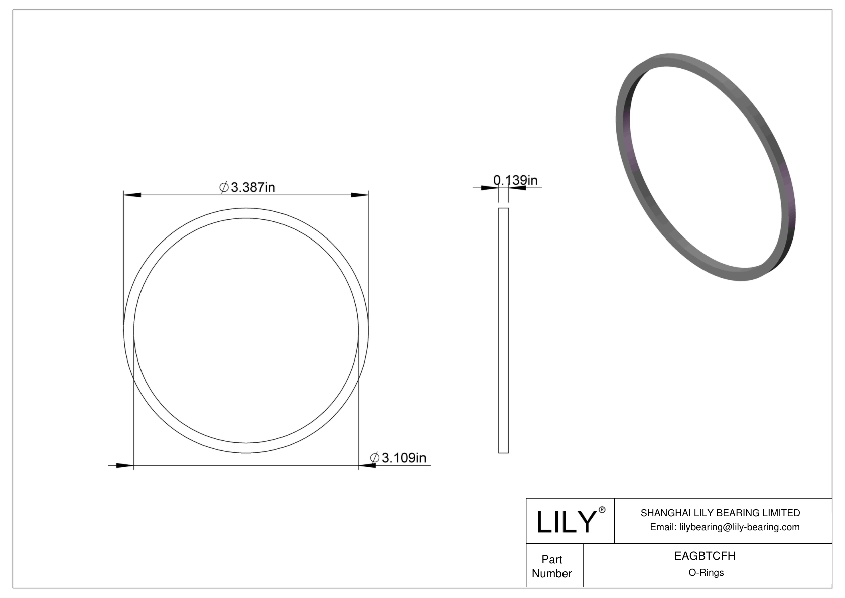 EAGBTCFH Oil Resistant O-Rings Square cad drawing