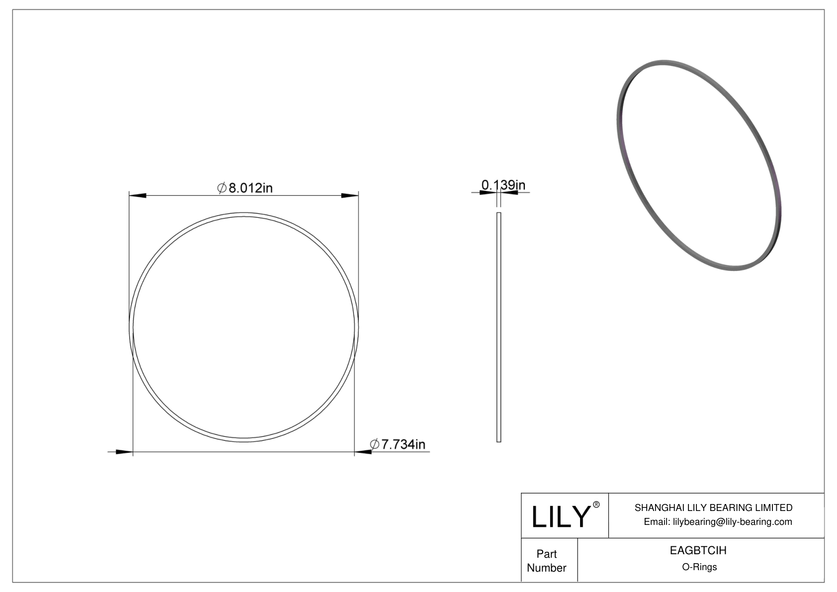 EAGBTCIH Oil Resistant O-Rings Square cad drawing