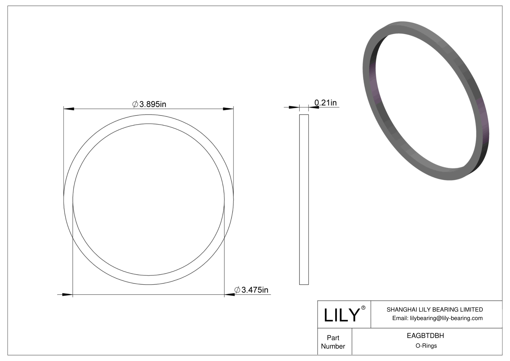 EAGBTDBH Oil Resistant O-Rings Square cad drawing