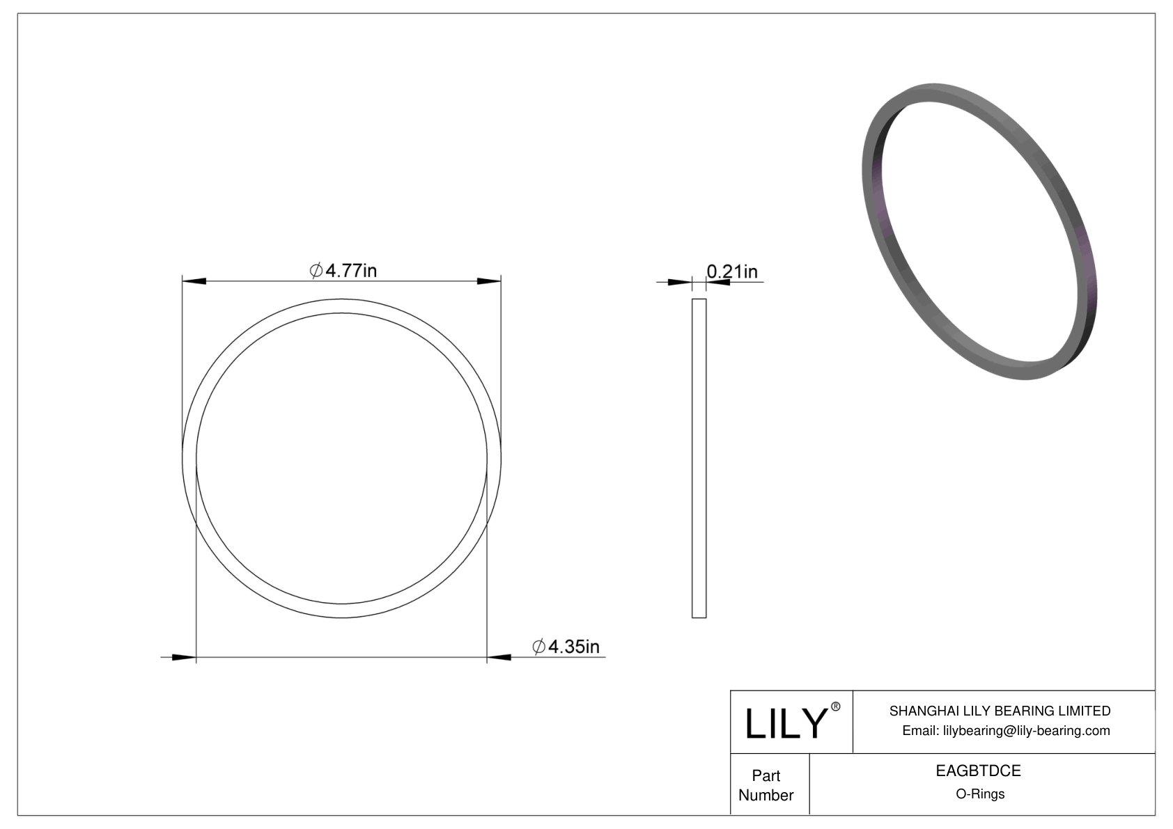 EAGBTDCE Oil Resistant O-Rings Square cad drawing