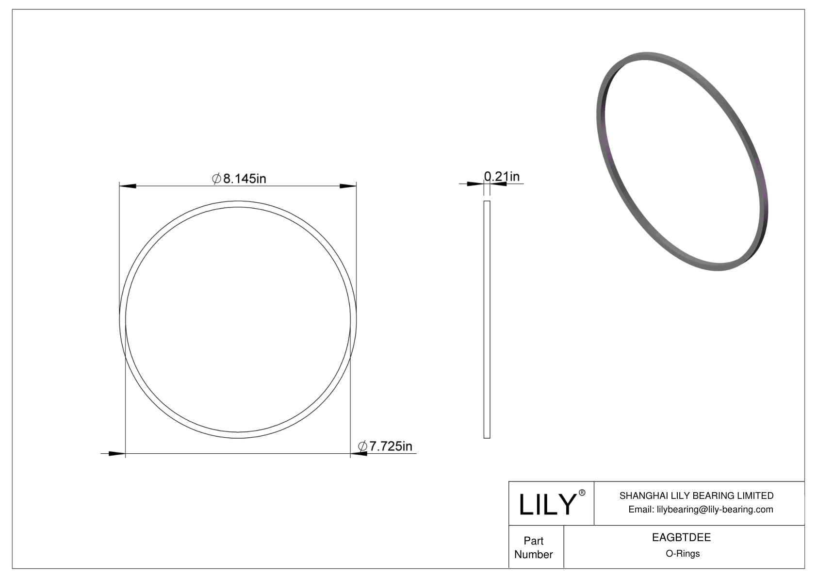 EAGBTDEE Oil Resistant O-Rings Square cad drawing