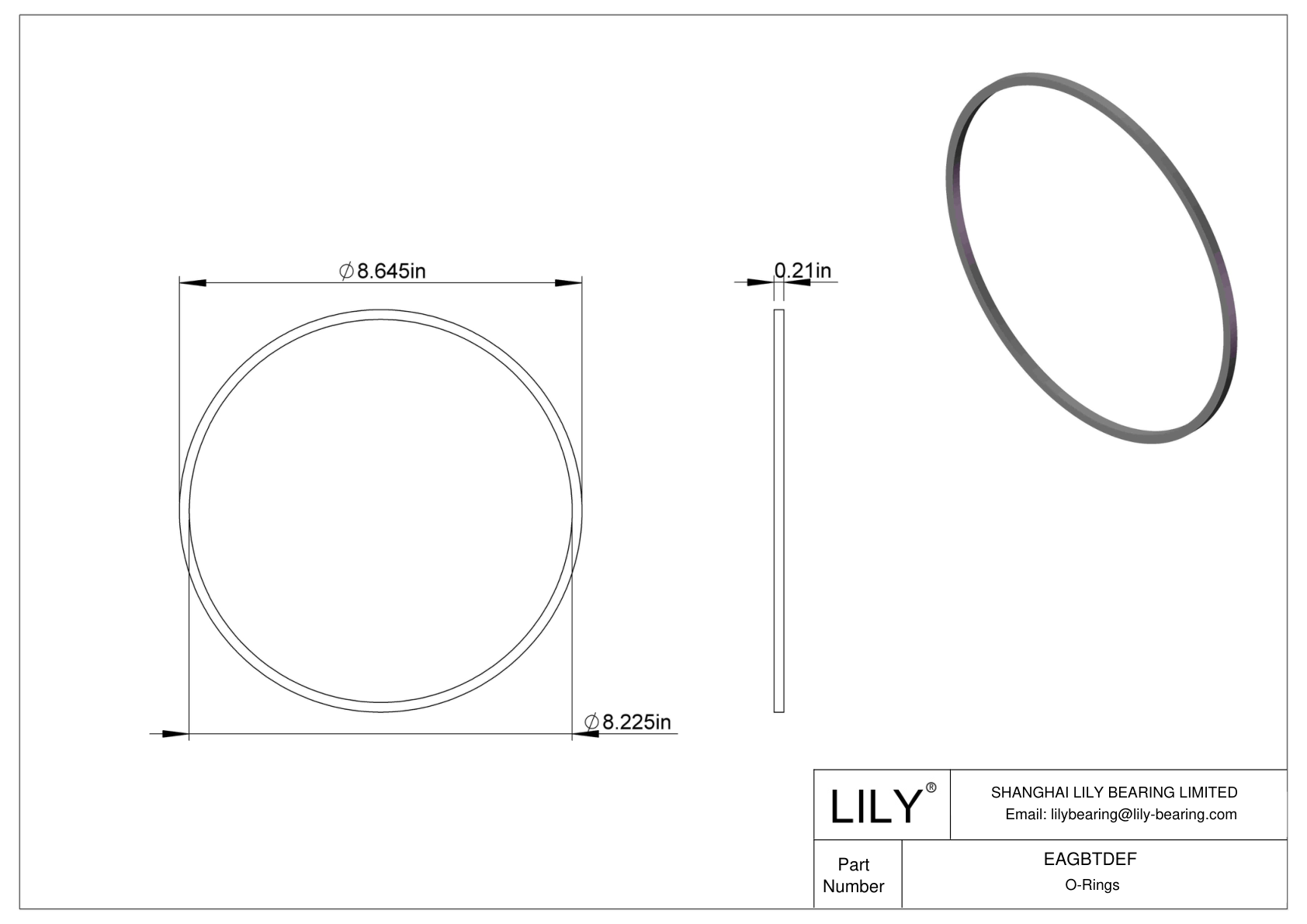 EAGBTDEF Oil Resistant O-Rings Square cad drawing