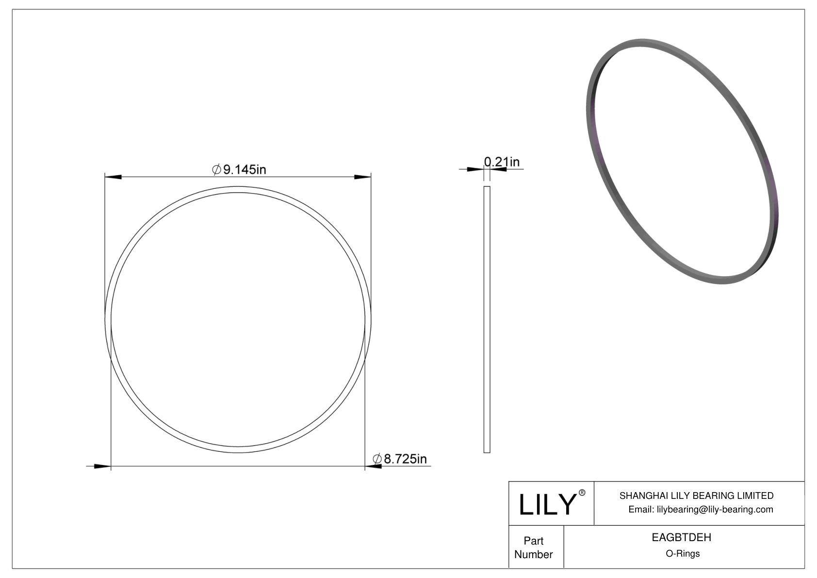 EAGBTDEH Oil Resistant O-Rings Square cad drawing