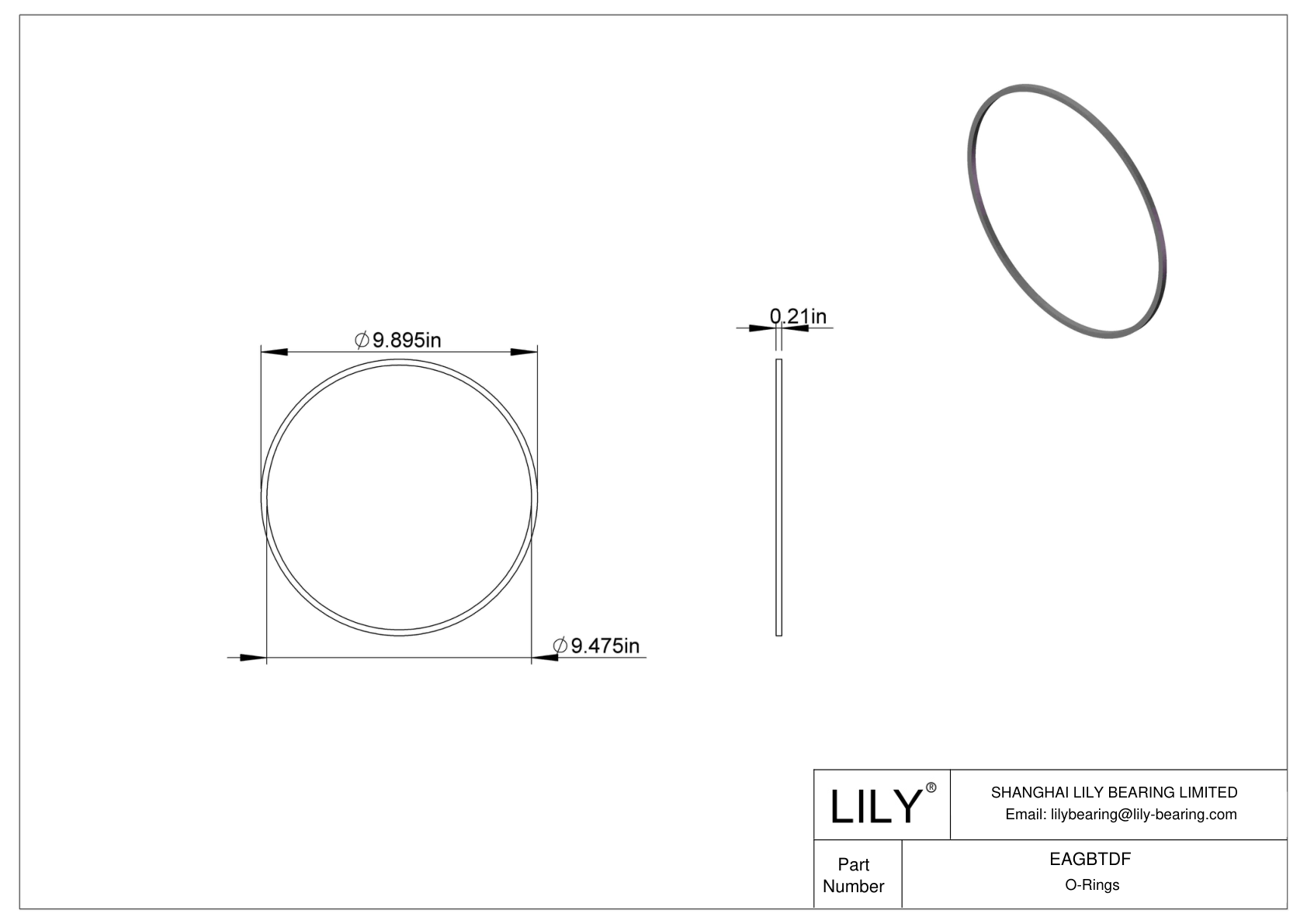 EAGBTDF Oil Resistant O-Rings Square cad drawing