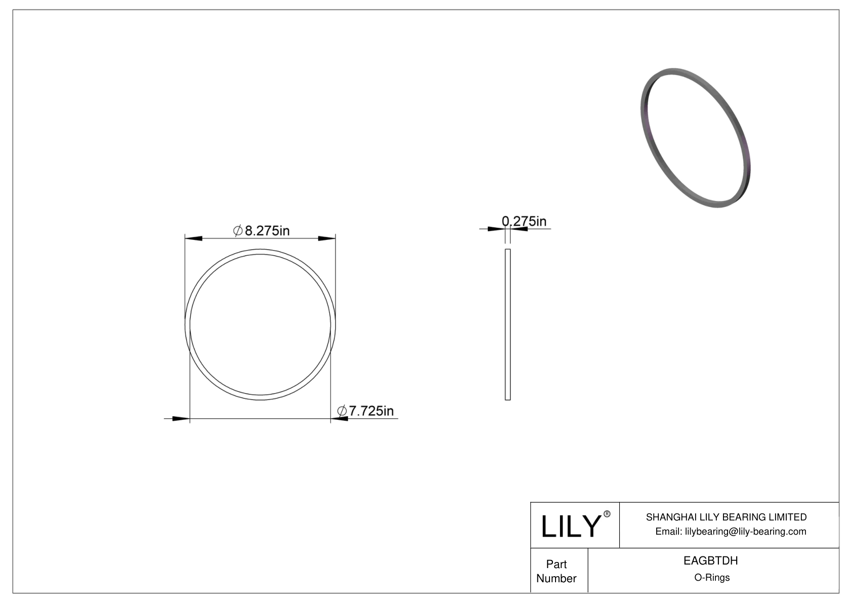 EAGBTDH Oil Resistant O-Rings Square cad drawing