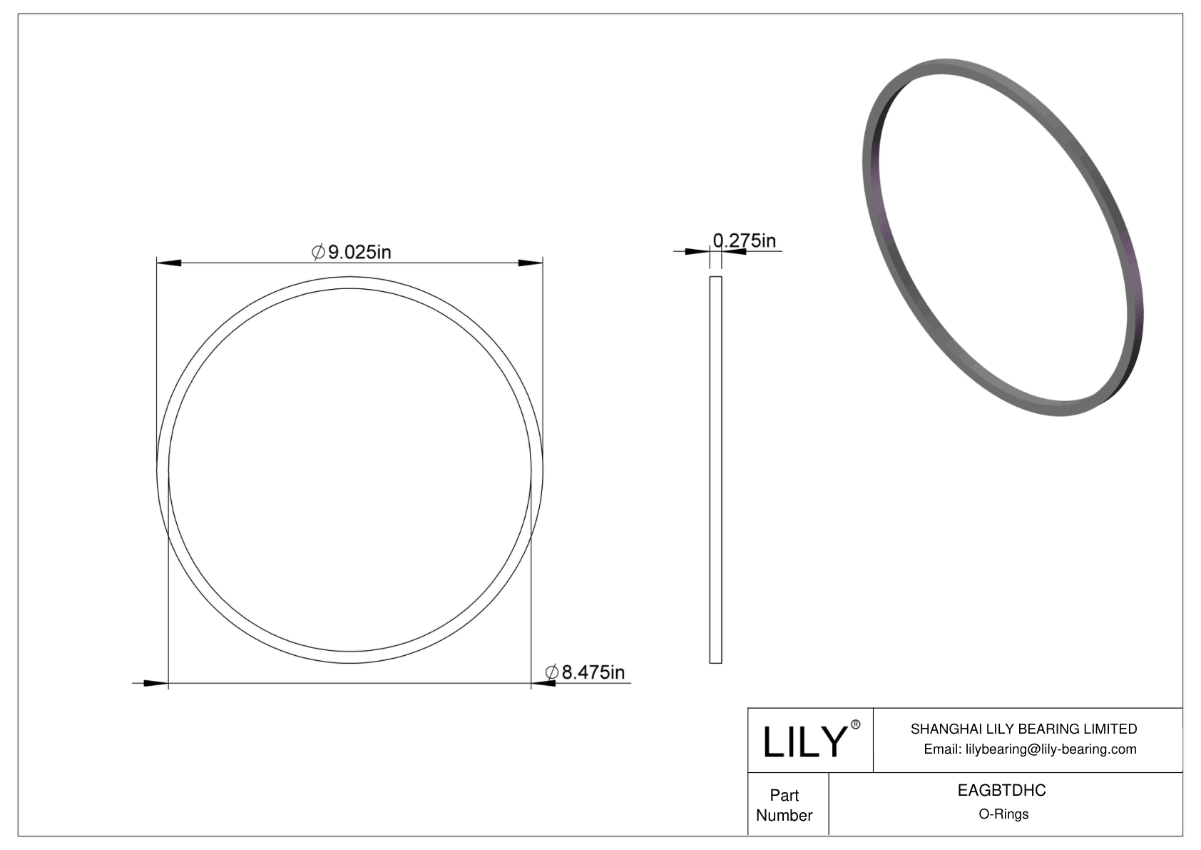 EAGBTDHC Oil Resistant O-Rings Square cad drawing
