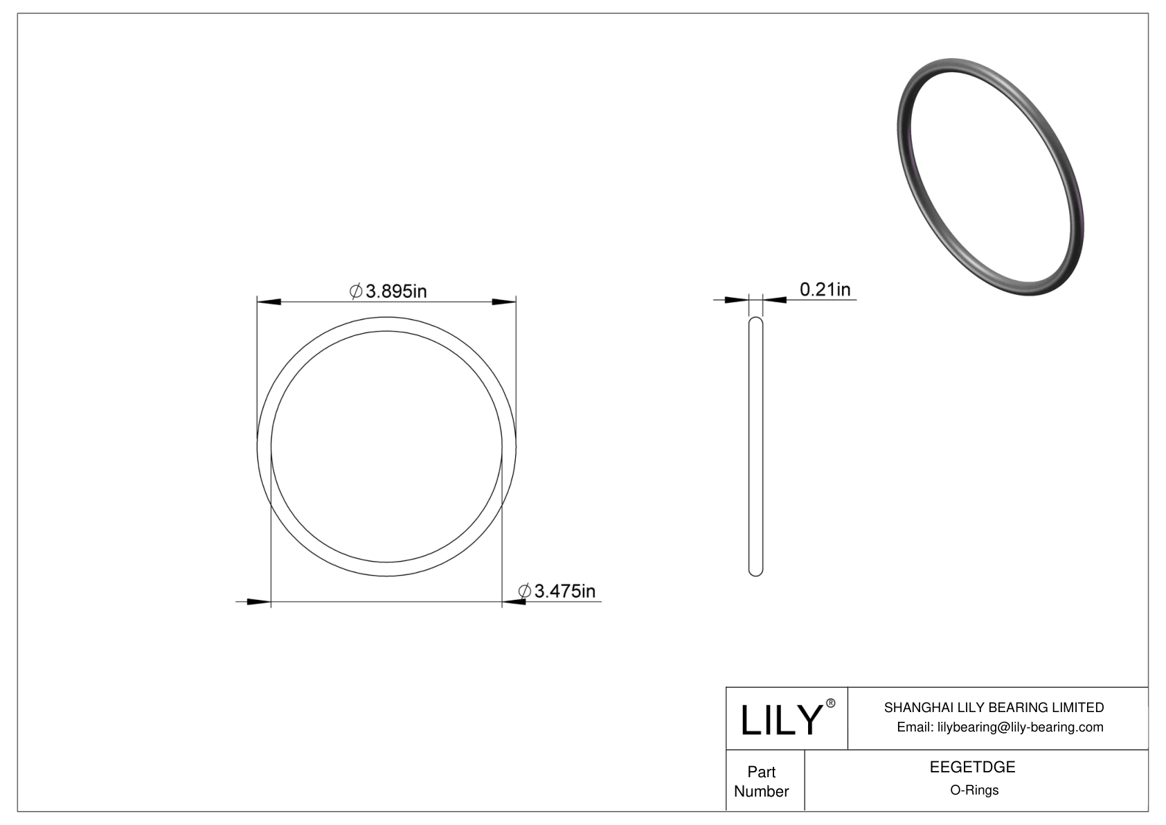 EEGETDGE Oil Resistant O-Rings Round cad drawing