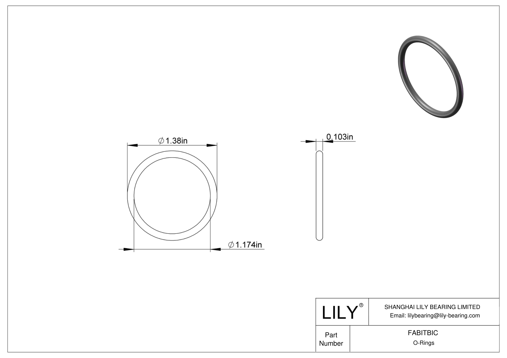 FABITBIC Oil Resistant O-Rings Round cad drawing